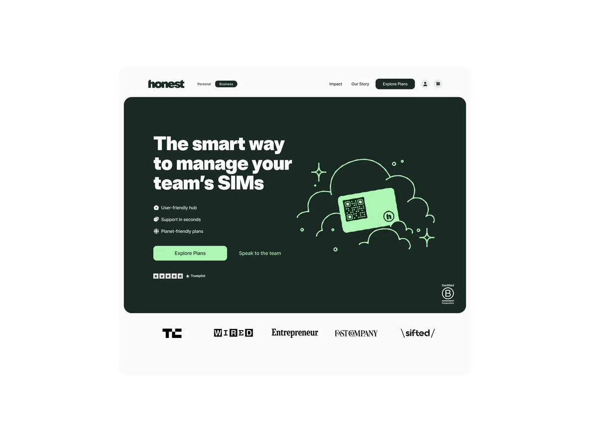 Business homepage hero, The smart way to manage your team's SIMs